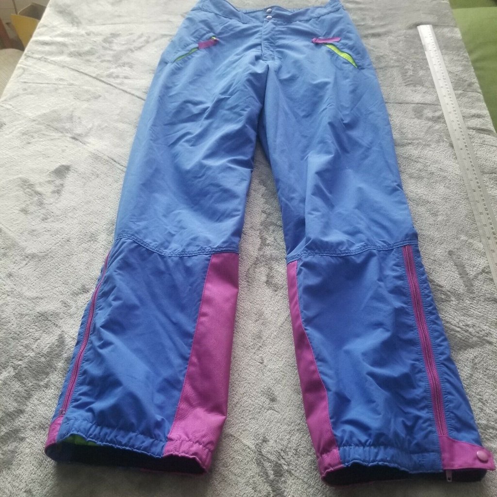 Patagonia Mens Small Ski Pants Neon Retro Blue Pink Outdoor Zip Pockets Lined